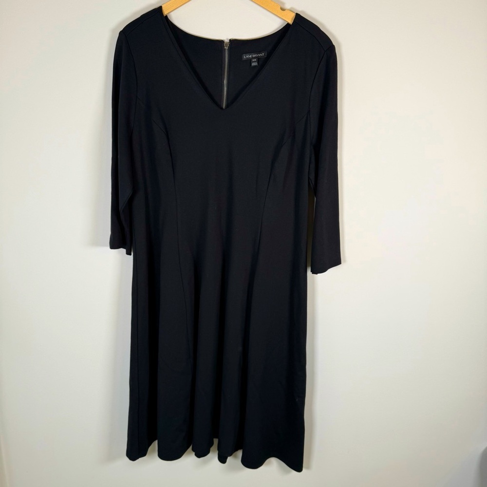 Lane Bryant Fit & Flare Flowy Classic V-Neck Midi Dress Black Plus Size 14/16